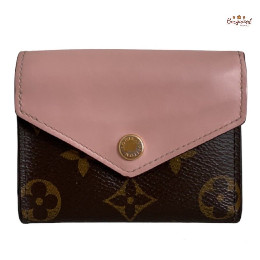 Authentic Louis Vuitton Rose Ballerine Monogram Canvas Leather Zoe Wallet M62933